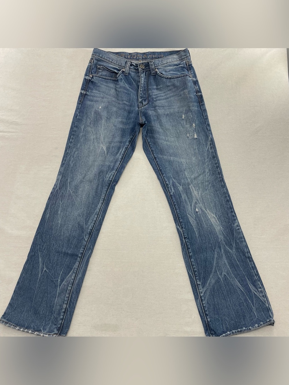 Arizona Jeans Mens Distressed Whisker Denim Rash Slim Straight Blue Jeans 32x32